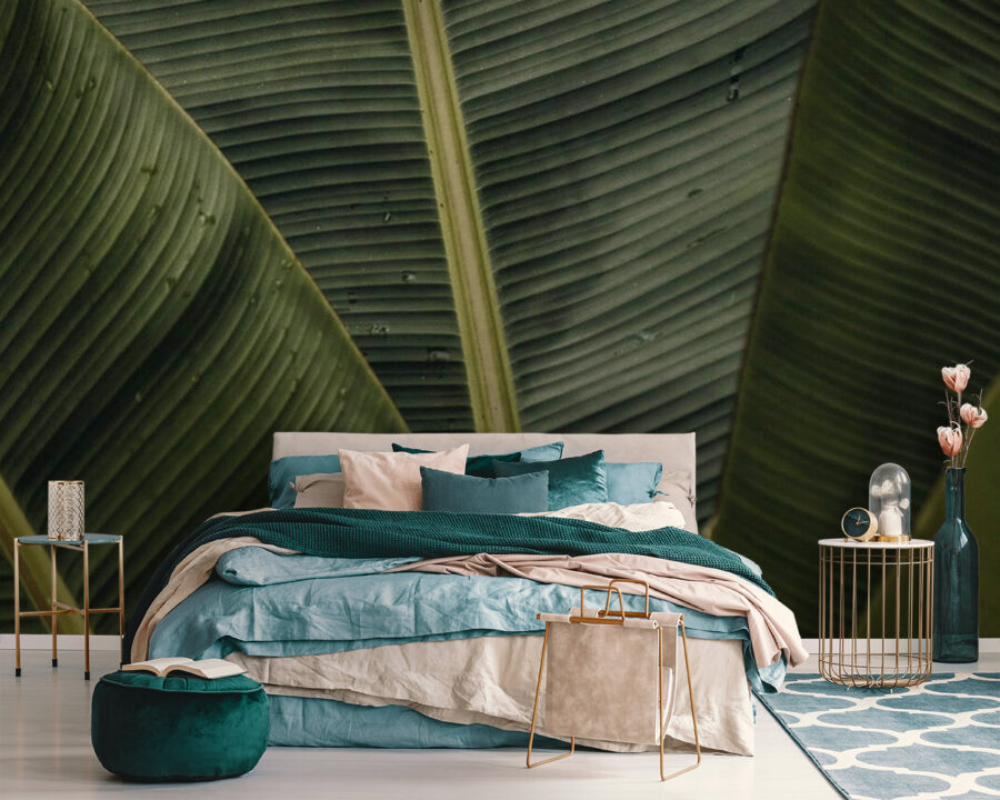 Wall murals Lush green leaves with textured patterns - Image 2