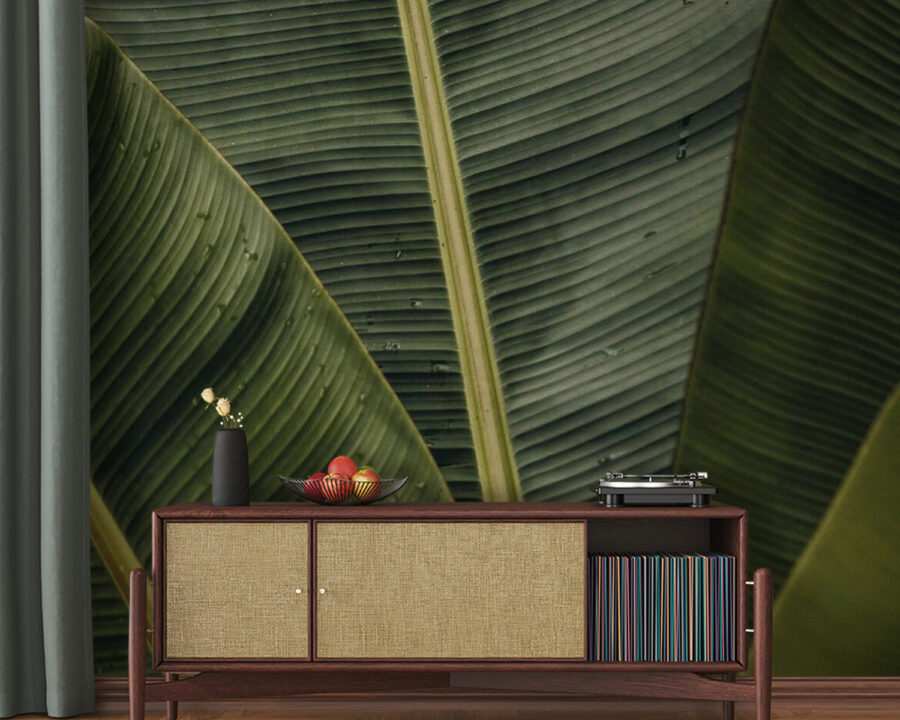 Wall murals Lush green leaves with textured patterns - Image 3