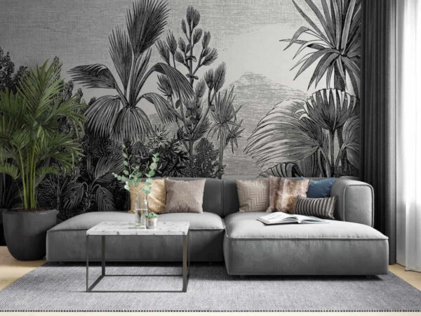 Black and white drawing of a tropical forest u52597pig2m 600x450 - Black and white drawing of a tropical forest - tegory