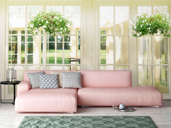 White patio door with glass windows and a potted plant from it White patio door with glass windows and a potted plant from it