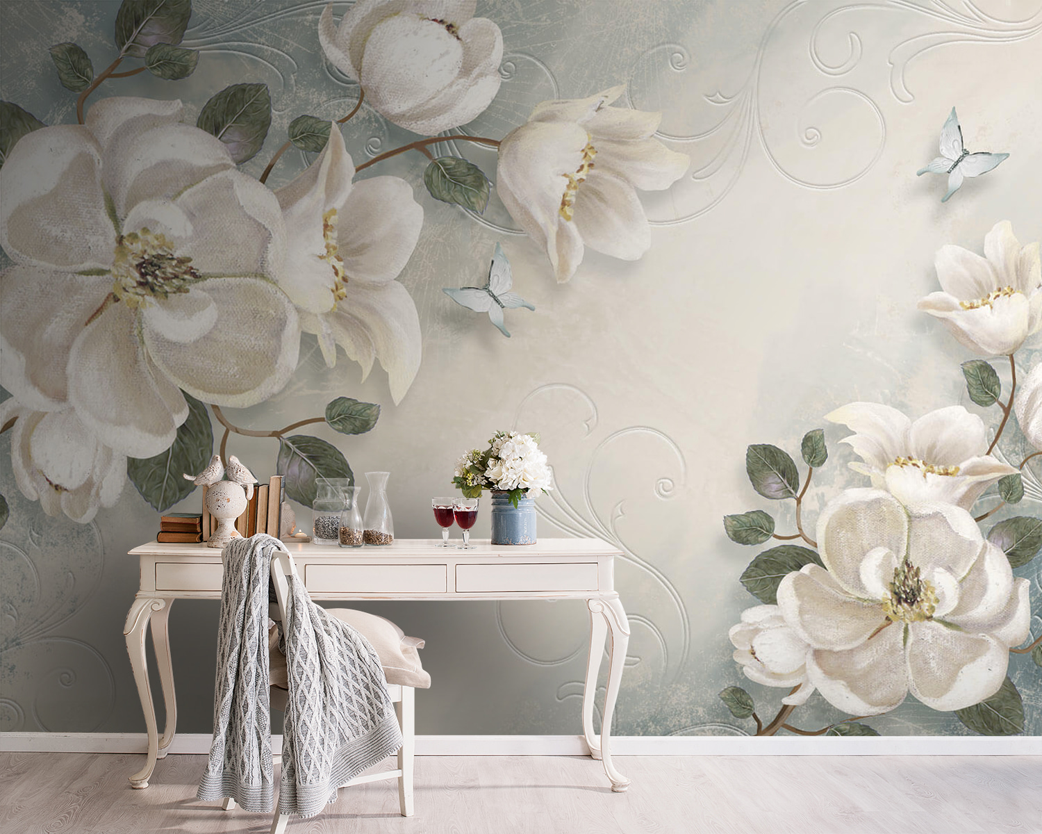 u52620pig5m - White flowers and leaves on a white background - tegory