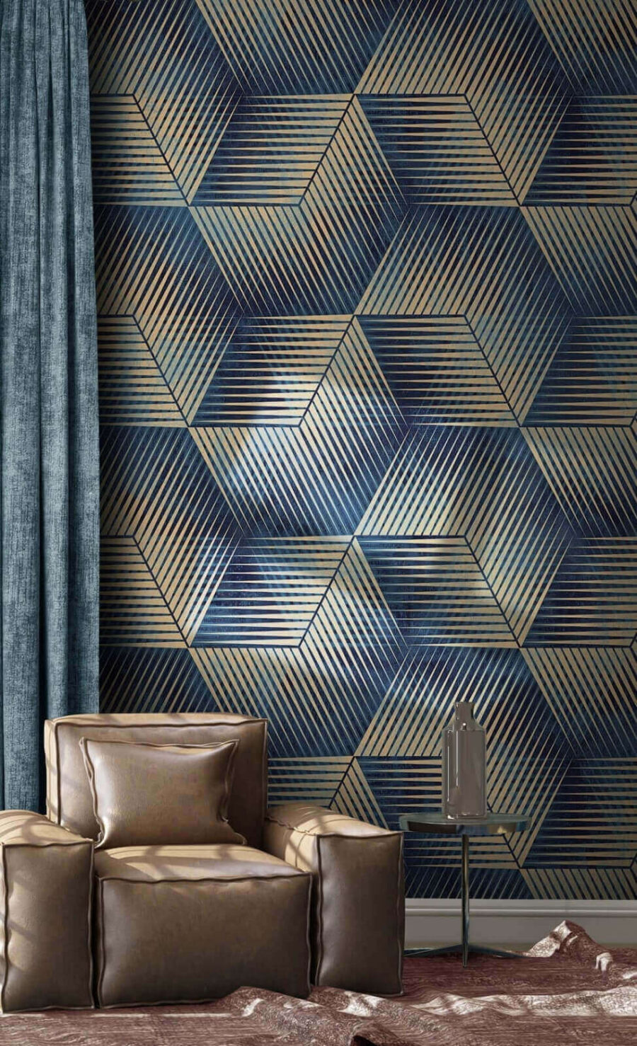 Pattern of blue and tan cubes