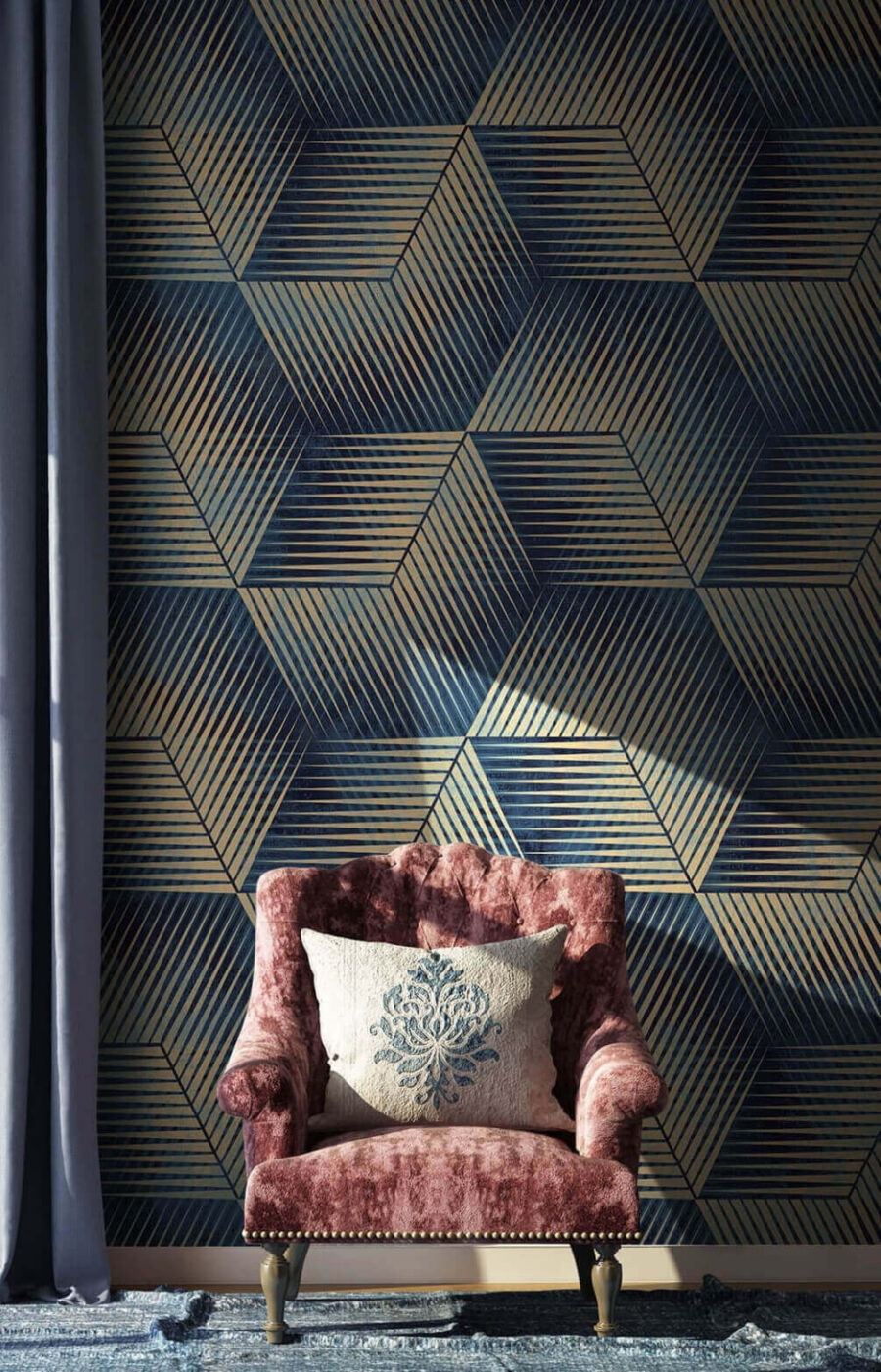 Pattern of blue and tan cubes