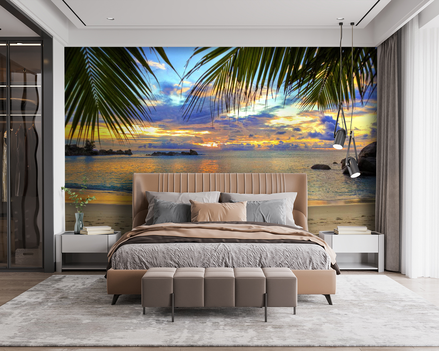 Beach with palm trees and water