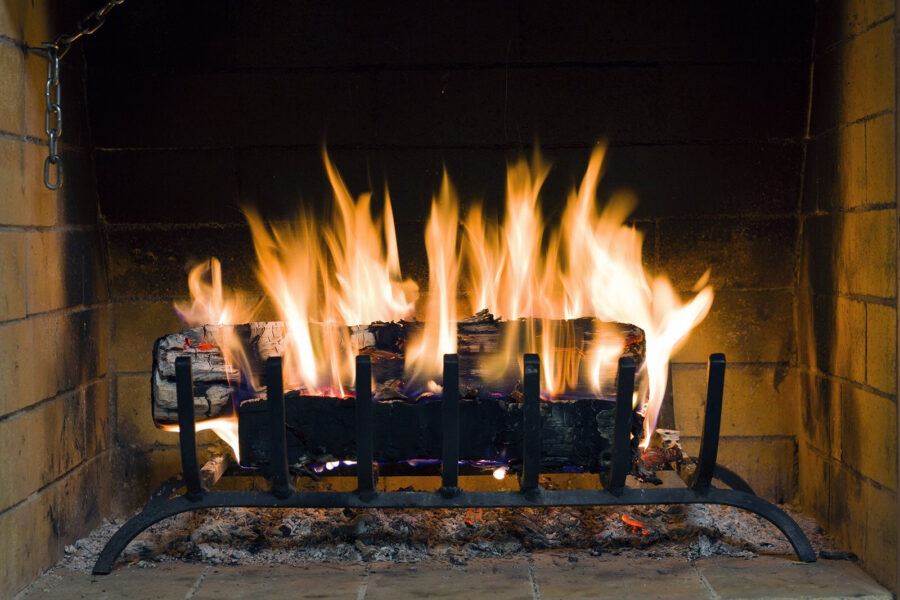 Fire in a fireplace