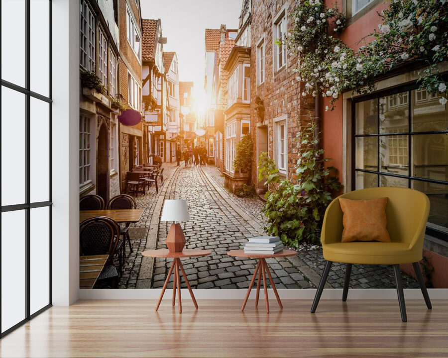 Wall murals Street with buildings and tables and chairs - Image 3