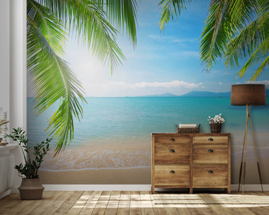 Beach with palm trees and blue water