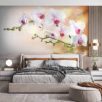 Wall murals White orchids on a branch with water ripples