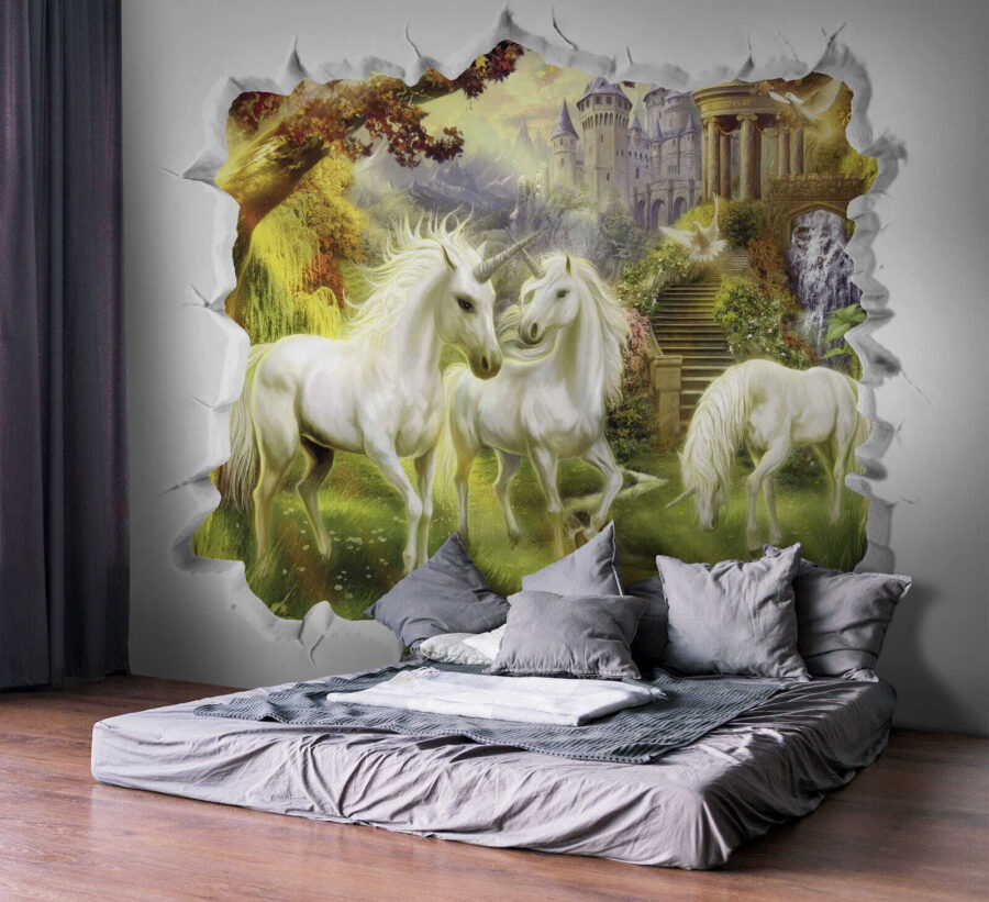 Wall with a castle and unicorns Wall with a castle and unicorns