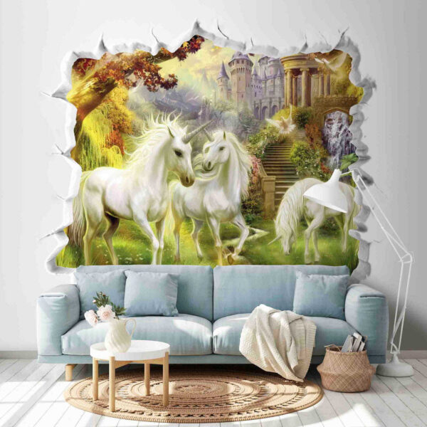 Wall with a castle and unicorns Wall with a castle and unicorns