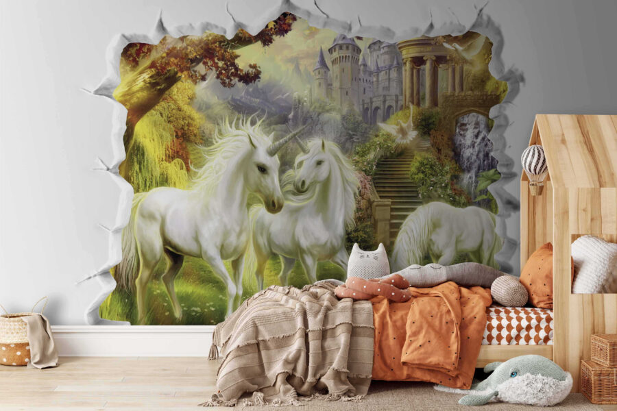 Wall with a castle and unicorns Wall with a castle and unicorns