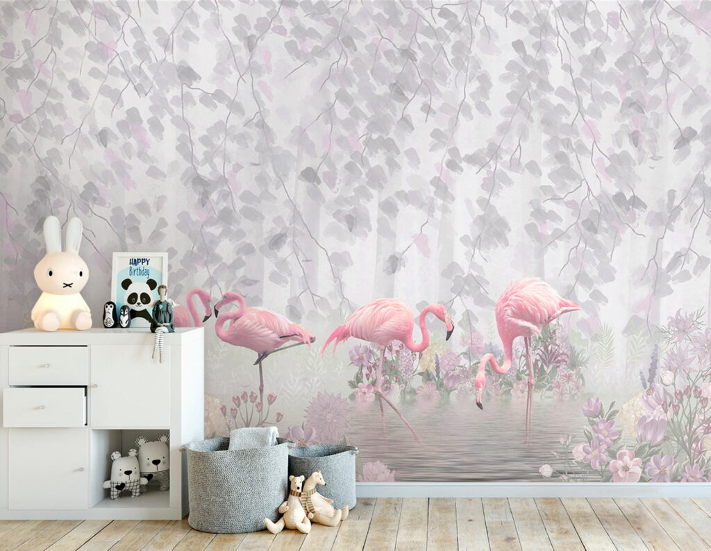 u60027pir1 1024x794 - Group of pink flamingos in a pond with flowers - tegory