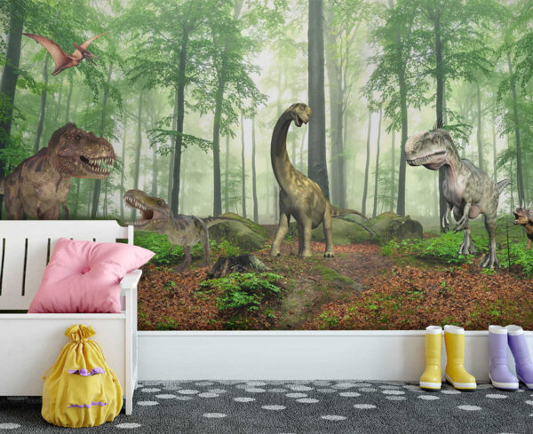 Group of dinosaurs in a forest Group of dinosaurs in a forest