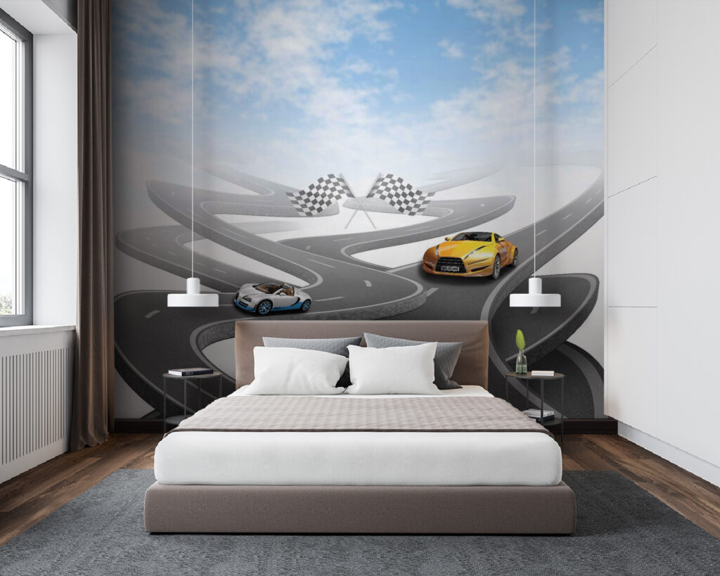 Two cars on a winding road