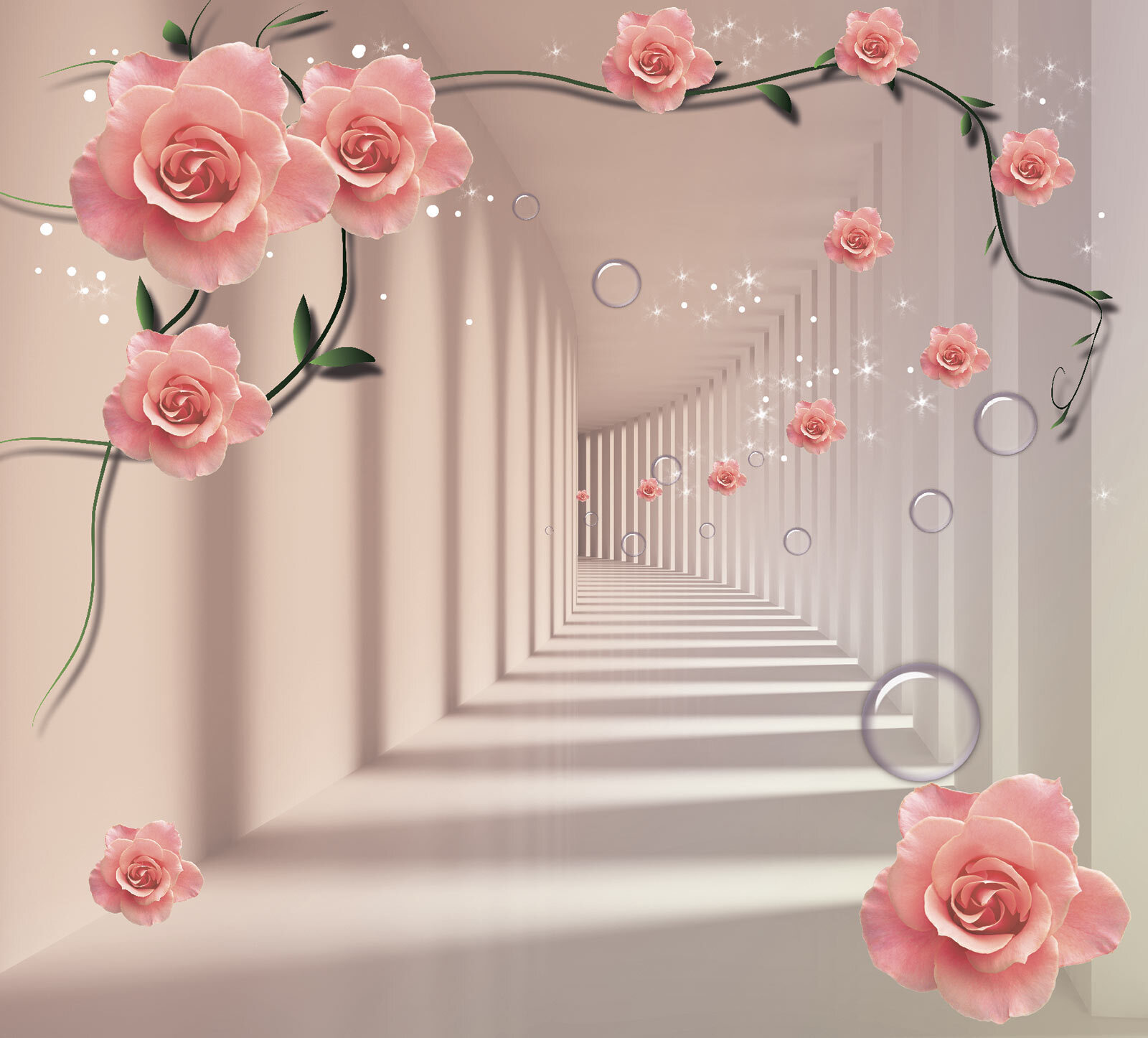 u60194v3p - Wallpaper with pink roses and white stairs - tegory