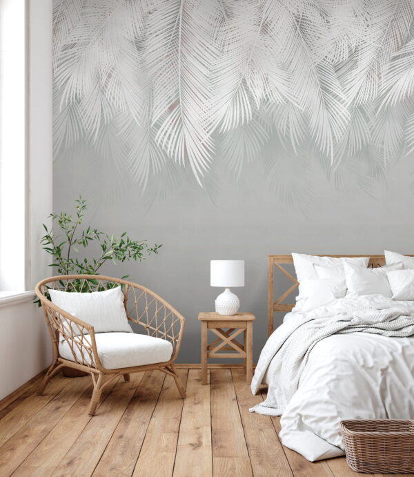 White feather pattern on a gray background White feather pattern on a gray background