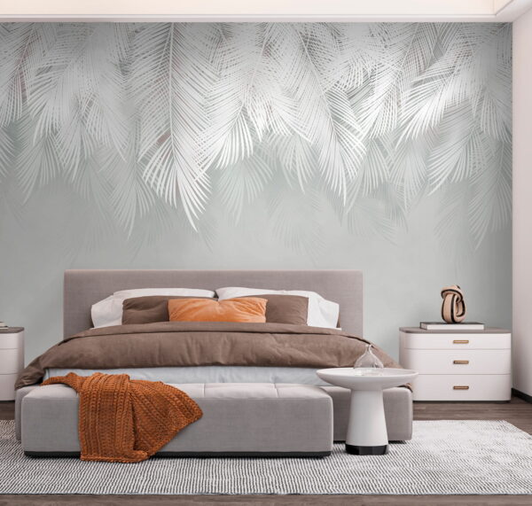 White feather pattern on a gray background White feather pattern on a gray background