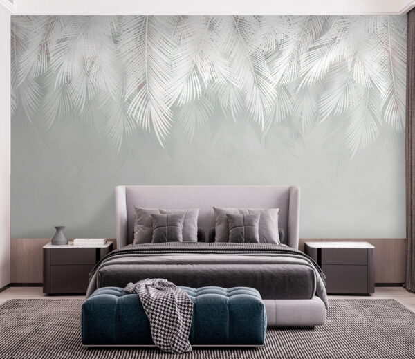 White feather pattern on a gray background White feather pattern on a gray background