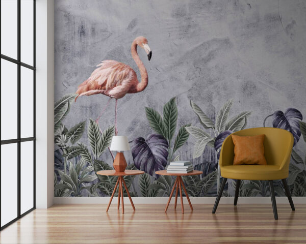 Wall murals Wall murals Flamingo and plants (SKU: u60235)