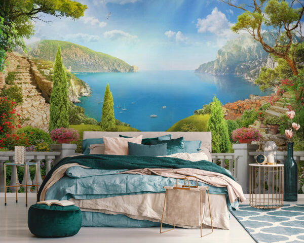 Wall murals Wall murals Balcony with a view of a lake and trees (SKU: u60261)