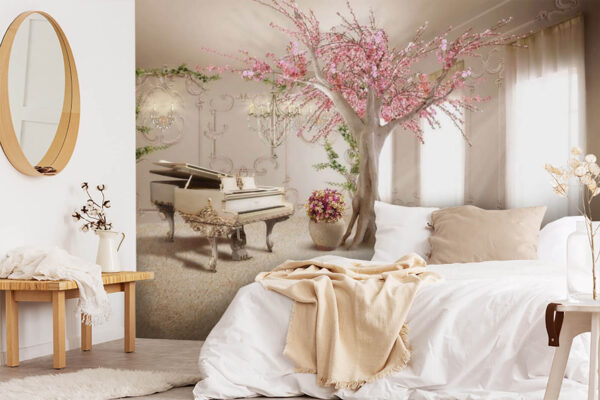 Tree with pink flowers in a room Tree with pink flowers in a room