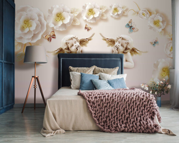 Group of angels with wings and flowers Group of angels with wings and flowers