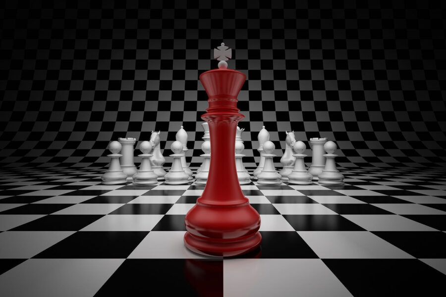 Red and white chess piece