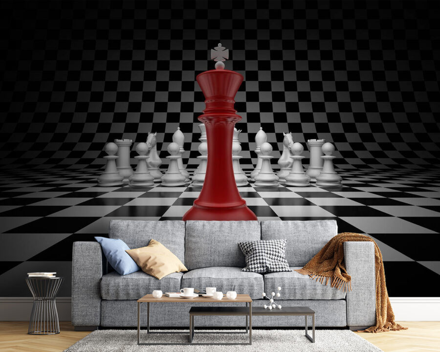 Red and white chess piece