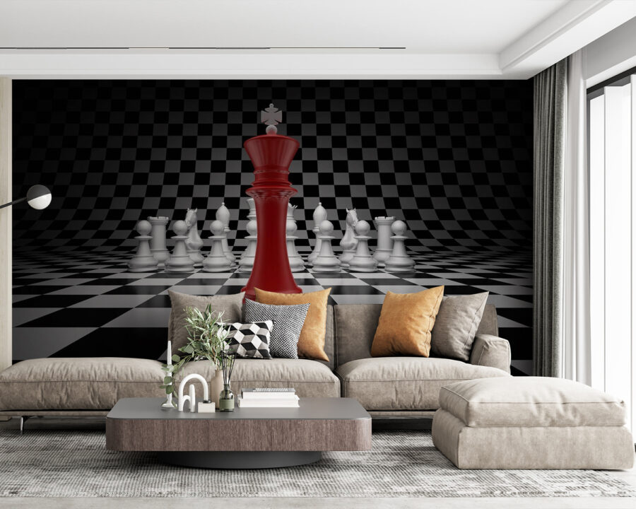 Red and white chess piece
