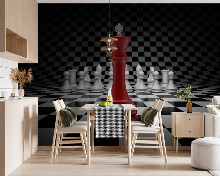 Red and white chess piece