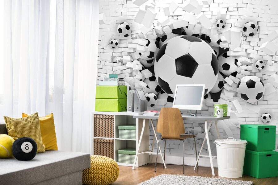 Wall murals Group of football balls in a pile of bricks