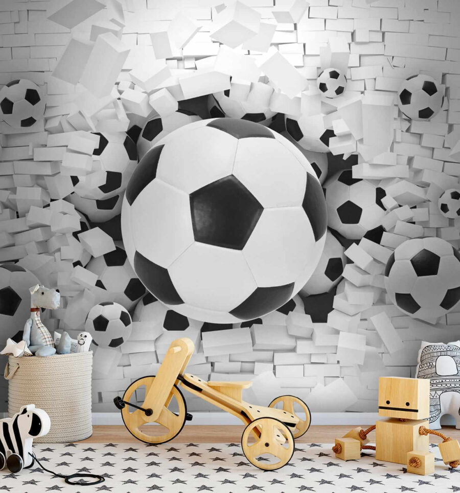 Wall murals Group of football balls in a pile of bricks - Image 3