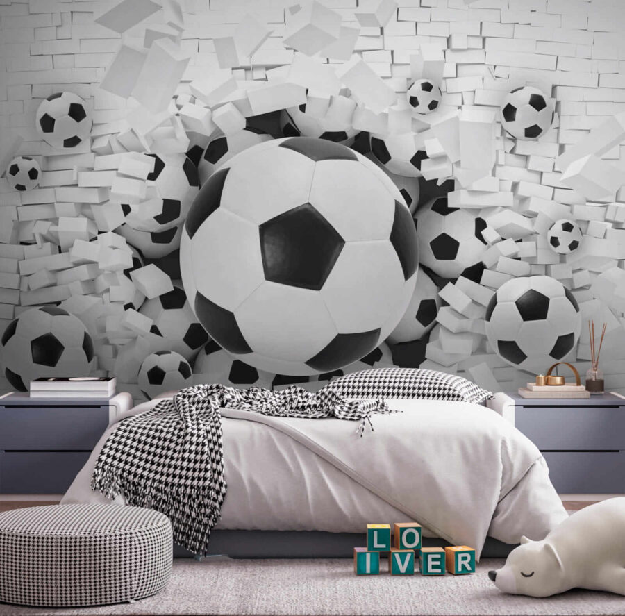 Wall murals Group of football balls in a pile of bricks - Image 4