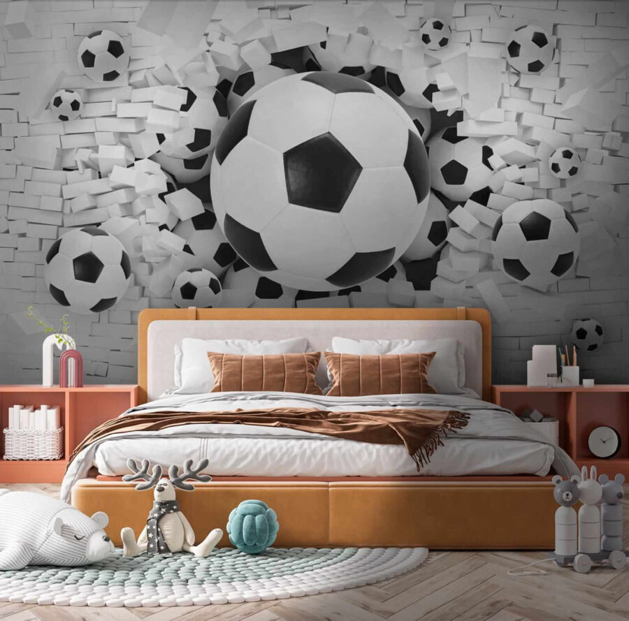 Wall murals Group of football balls in a pile of bricks - Image 5