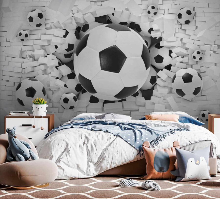 Wall murals Group of football balls in a pile of bricks - Image 6