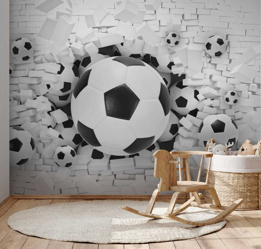 Wall murals Group of football balls in a pile of bricks - Image 7