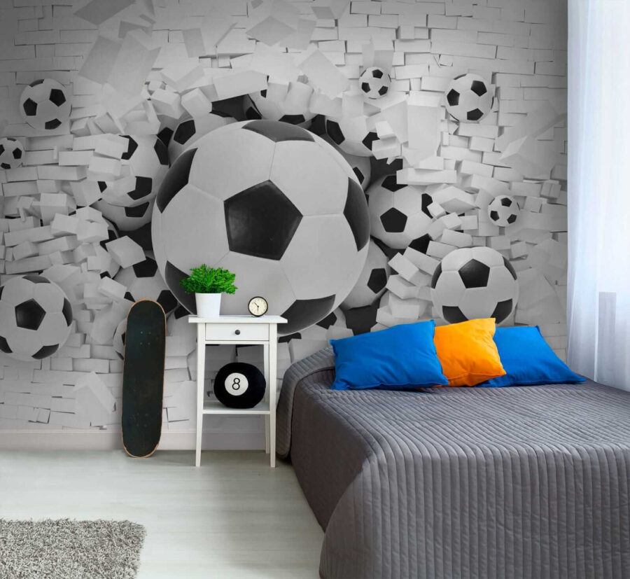 Wall murals Group of football balls in a pile of bricks - Image 2