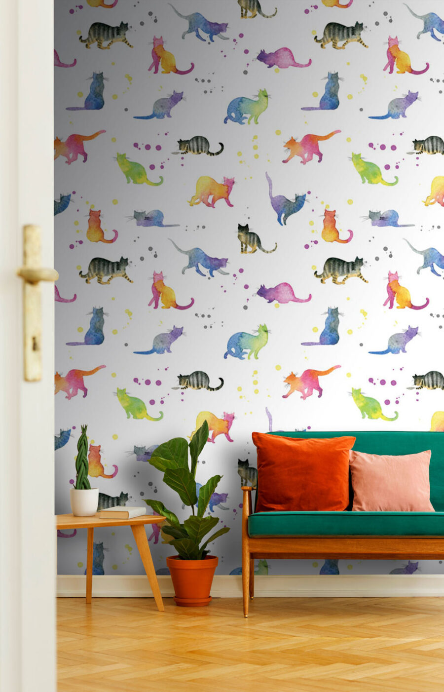 Pattern of watercolor cats