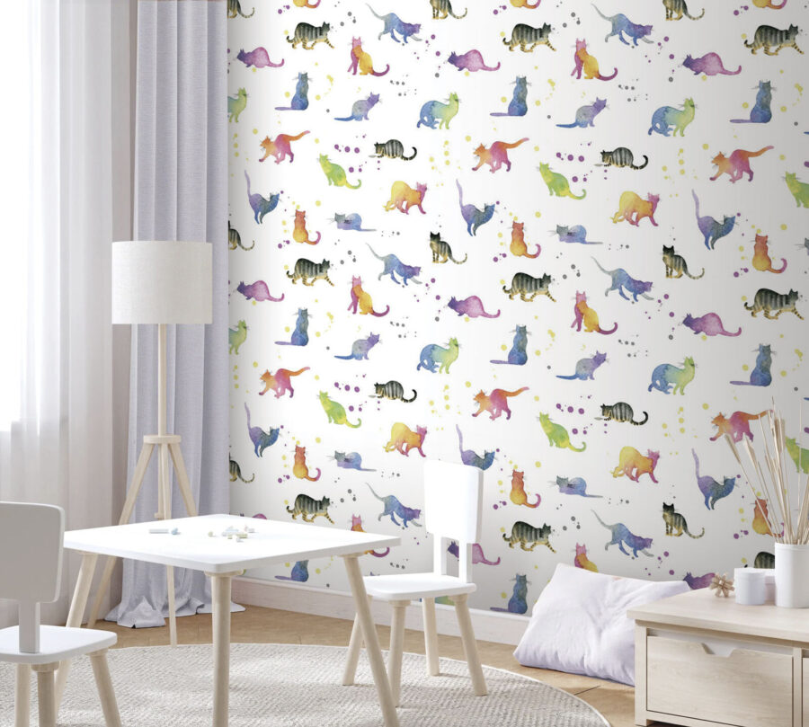 Pattern of watercolor cats