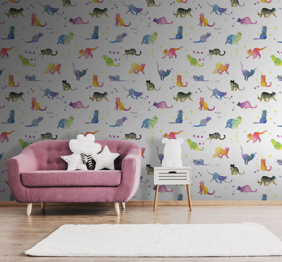Pattern of watercolor cats