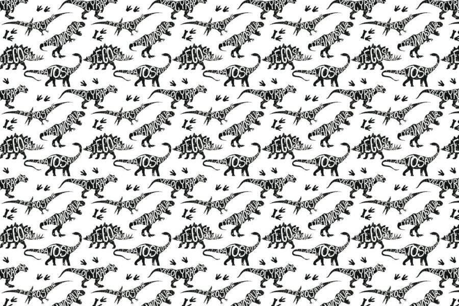 Pattern of dinosaurs with words