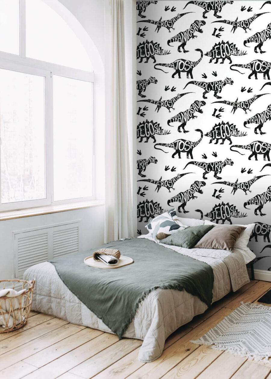 Pattern of dinosaurs with words