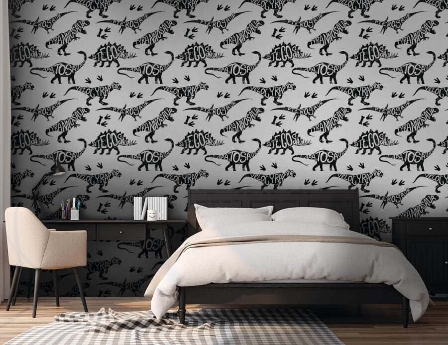 Pattern of dinosaurs with words