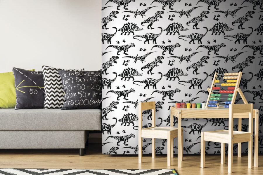 Pattern of dinosaurs with words