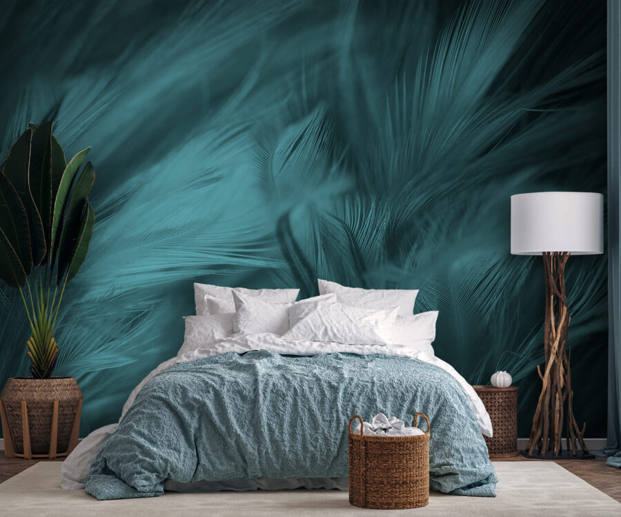 Soft teal feathers in gentle waves. Soft teal feathers in gentle waves.