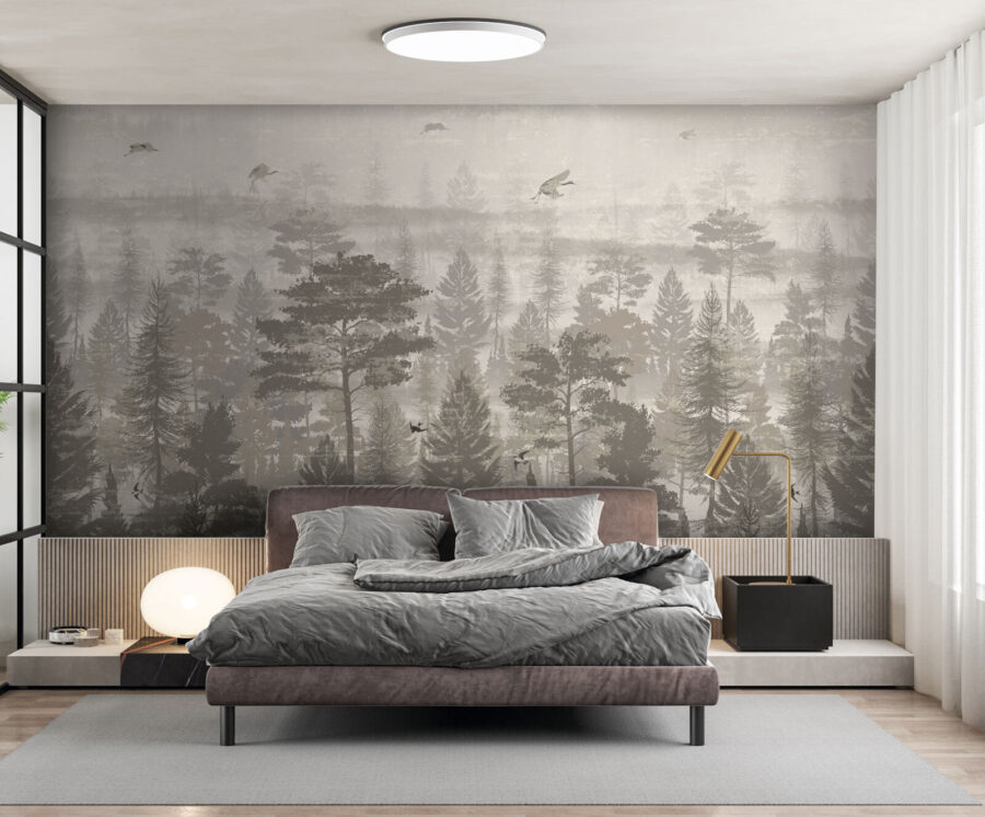 Wall murals Birds flying over a forest