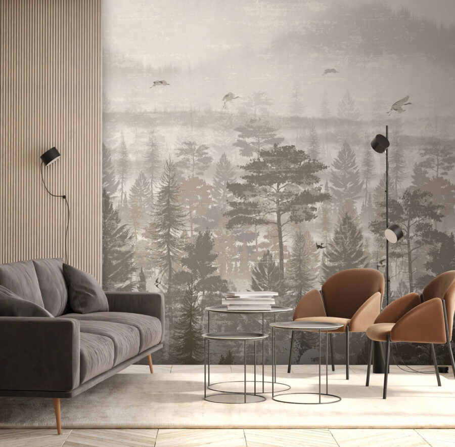 Wall murals Birds flying over a forest - Image 3
