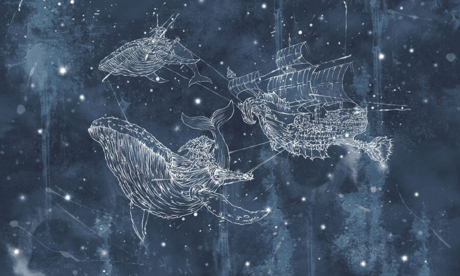 Drawing of a whale and a ship Drawing of a whale and a ship