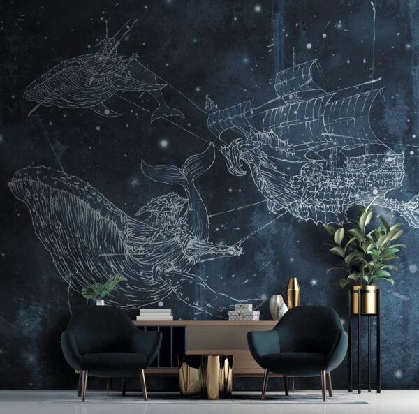 Drawing of a whale and a ship Drawing of a whale and a ship