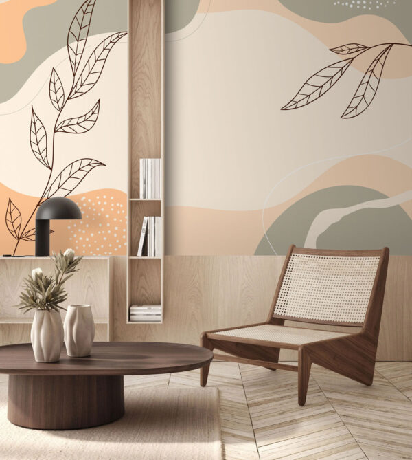 White and gray background with leaves and shapes White and gray background with leaves and shapes